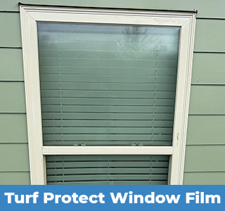 Window With Turf Protect Film Installed, Preventing Lawn Damage by the Sun's Intense Heat and Glare